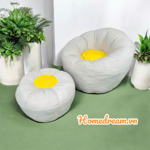 bộ ghế lười hoa cúc kem
