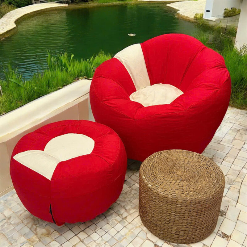 Ghế lười hoa cúc canvas cotton Phối màu đỏ