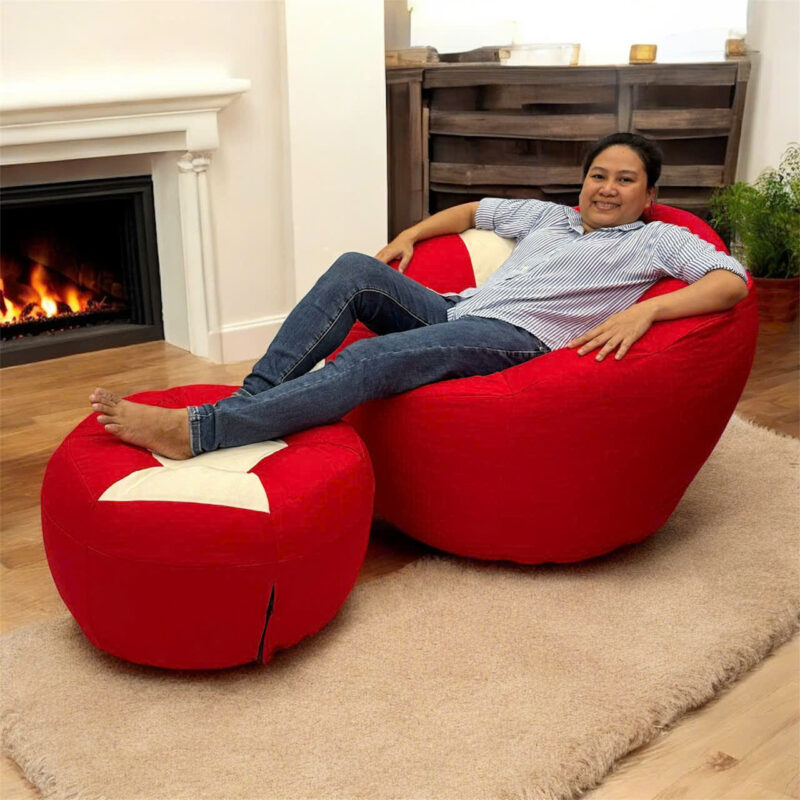 Ghế lười hoa cúc canvas cotton Phối màu đỏ