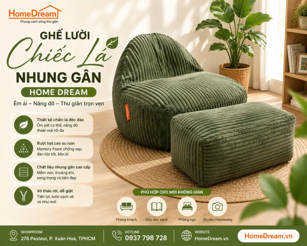 Bộ ghế lười chiếc lá nhung gân